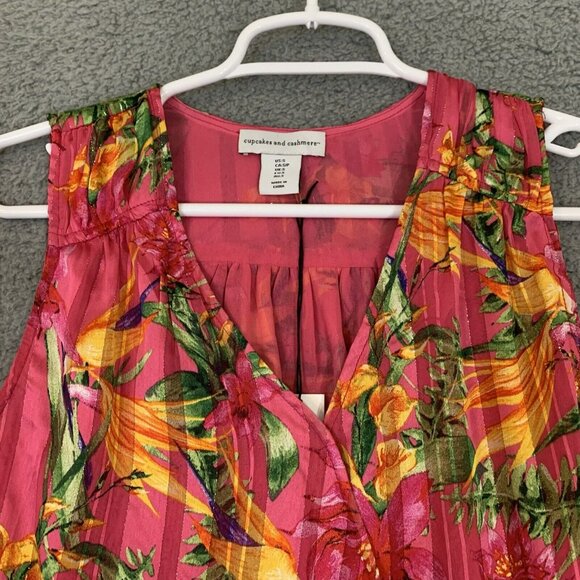 Cupcakes & Cashmere Floral Wrap Blouse V Neck Side Tie Sleeveless Multicolor - Picture 4 of 7